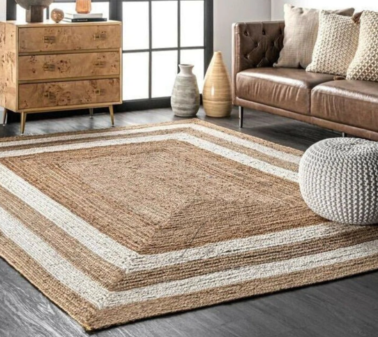 Double Border Natural Jute Area Rug