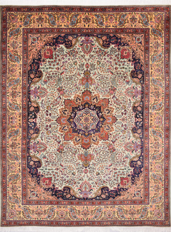 9’7″ x 12’7″ Authentic Persian Tabriz Rug – Hand-Knotted Wool Medallion Design